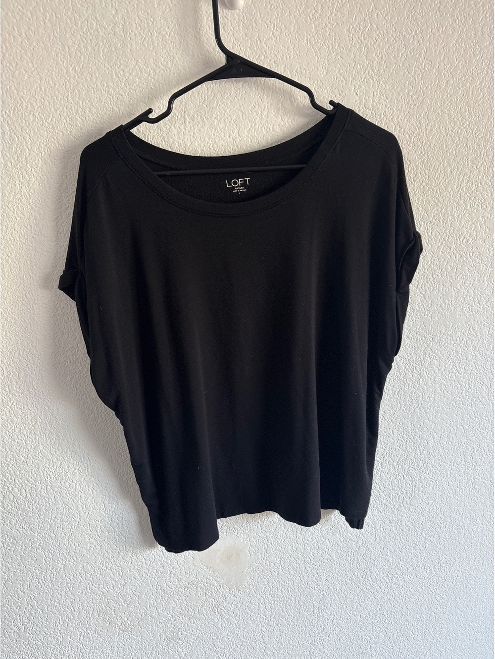 LOFT Outlet Women's Black Short Sleeve Casual Top, Size Large